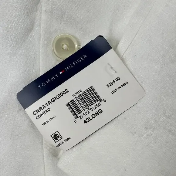 Tommy Hilfiger Mens Modern Fit 100% Linen Solid Sport Coat White 42L